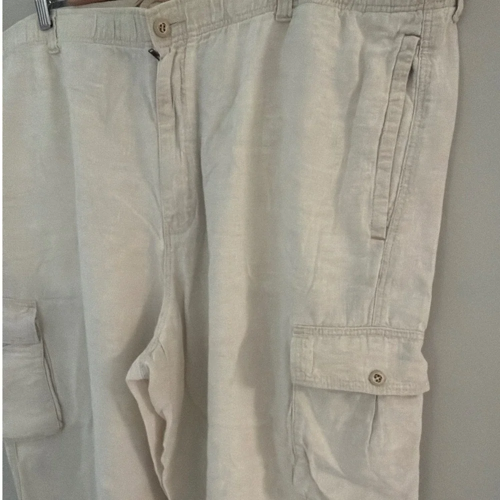 Tommy Bahama Relax Mens 2XB Beige 100% Linen Cargo Pants Elastic Waist Oatmeal